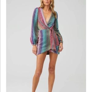 SAYLOR multicolored tie front sequined dress